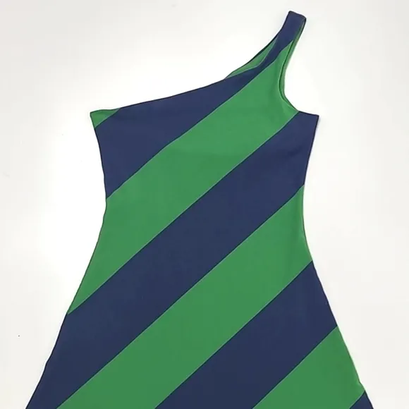 Ralph Lauren Rugby One-Shoulder Dress A-Line Mini Colorblock Diagonal Stripes