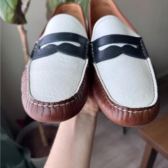 Ralph Lauren White and Brown Leather Loafers
