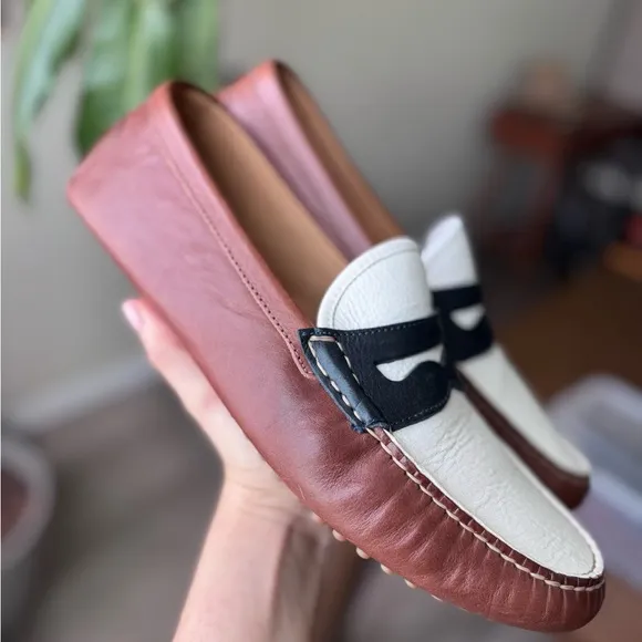 Ralph Lauren White and Brown Leather Loafers