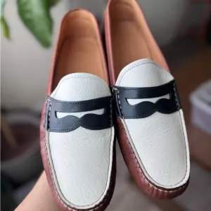 Ralph Lauren White and Brown Leather Loafers