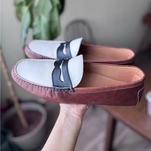 Ralph Lauren White and Brown Leather Loafers