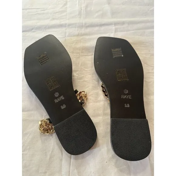 RAYE Chain Sandals Black Flats Gold Chain