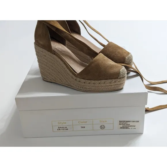 RAYE Dahlia Suede Leather Lace Up Wedge Platform Espadrilles Women's Size 5.5