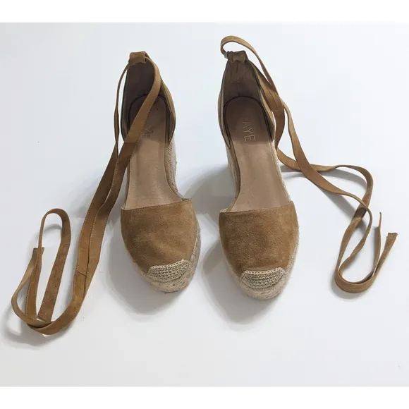 RAYE Dahlia Suede Leather Lace Up Wedge Platform Espadrilles Women's Size 5.5