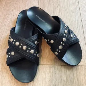 Rebecca Minkoff Black Studded Faux Leather Slides