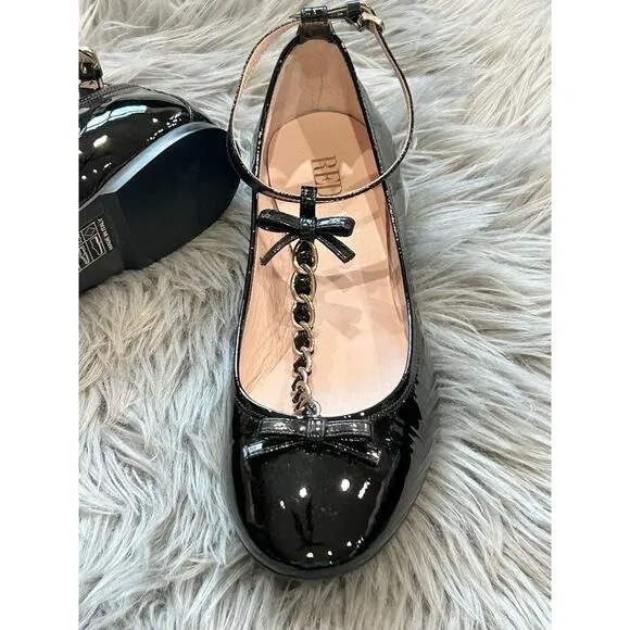 RED By Valentino Black Patent Leather Chain T-Strap Flats Size 40 NEW ($325)