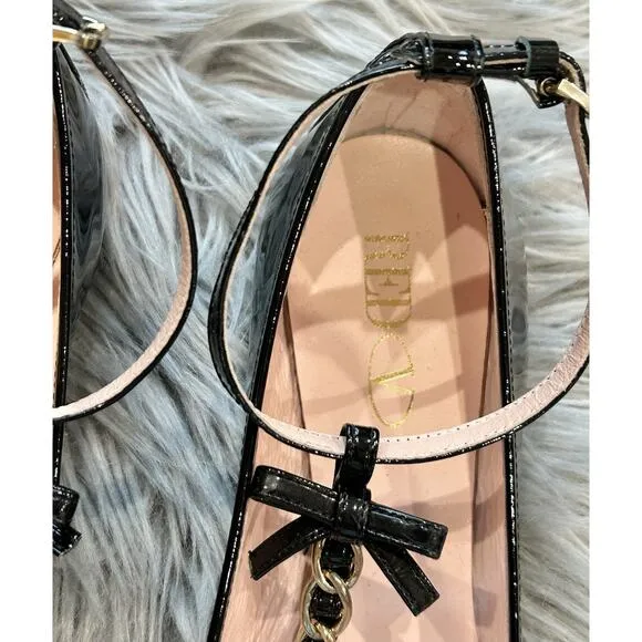 RED By Valentino Black Patent Leather Chain T-Strap Flats Size 40 NEW ($325)