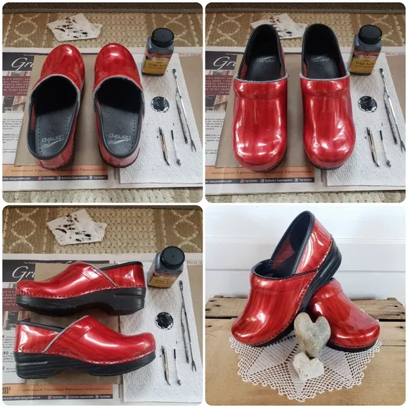 RED Dansko Pro Clogs Patent Leather Shiny Glossy Bright Festive Boho 6.5-7