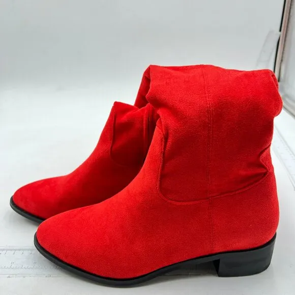 Red Women Almond Toe Knee High Boots with Partial Zipper Stretchy Long Boot