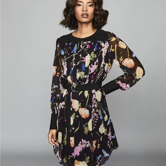 REISSFinn Floral-Print Crinkled Sheer Dress (24)