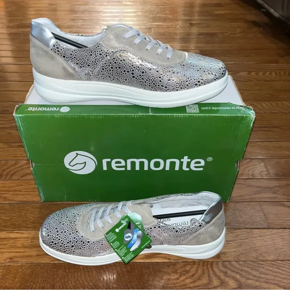 Remonte Mildred Comfort Stretch Side Zip Sneakers Metallic Flowers Women's EU 42