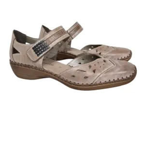Remonte Tan Laser Cut Leather Square Toe Mary Jane Flats 8.5