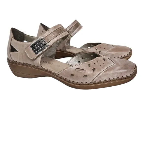 Remonte Tan Laser Cut Leather Square Toe Mary Jane Flats 8.5