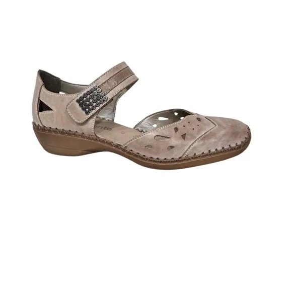 Remonte Tan Laser Cut Leather Square Toe Mary Jane Flats 8.5