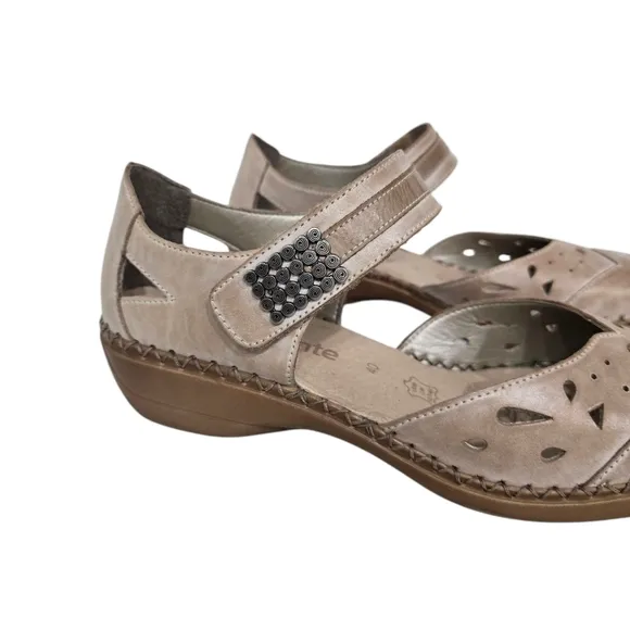 Remonte Tan Laser Cut Leather Square Toe Mary Jane Flats 8.5