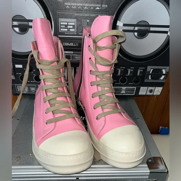 Rick Owens Dirty Pink Leather Hightop Sneakers
