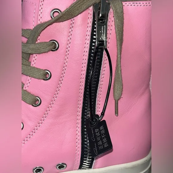 Rick Owens Dirty Pink Leather Hightop Sneakers