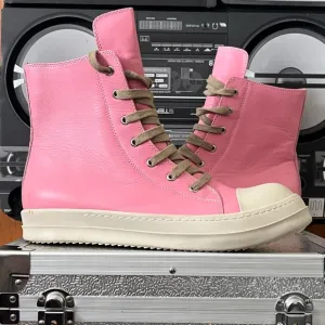Rick Owens Dirty Pink Leather Hightop Sneakers