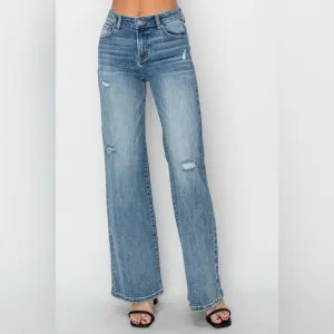 RISEN High Waist Distressed Wide Leg Jeans