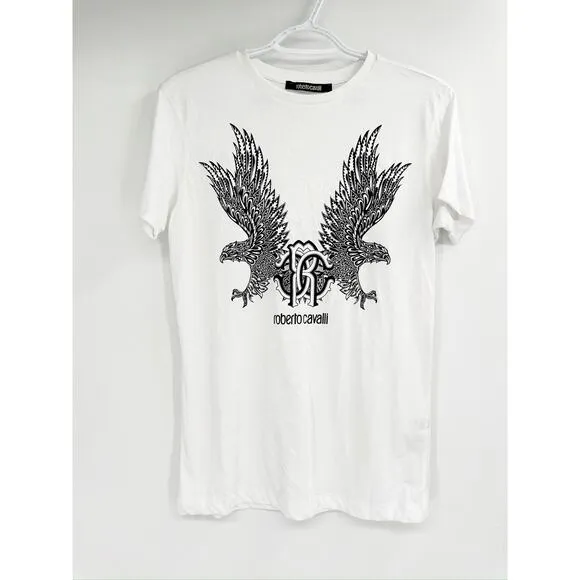 Roberto Cavalli White Eagle Graphic Logo Crewneck Short Sleeve Men’s T-Shirt S