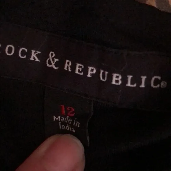 ROCK &amp; REPUBLIC size 12 black mini skirt sequin front pull on with stretch