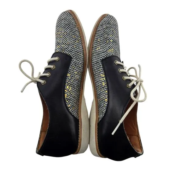 Rollie Derby Oxford Shoes Womens 6 37 Black Ivory Tweed Preppy Comfort Academia