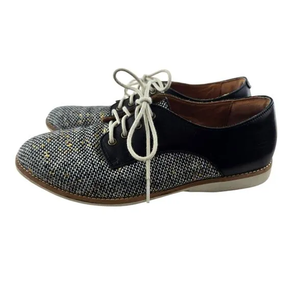 Rollie Derby Oxford Shoes Womens 6 37 Black Ivory Tweed Preppy Comfort Academia