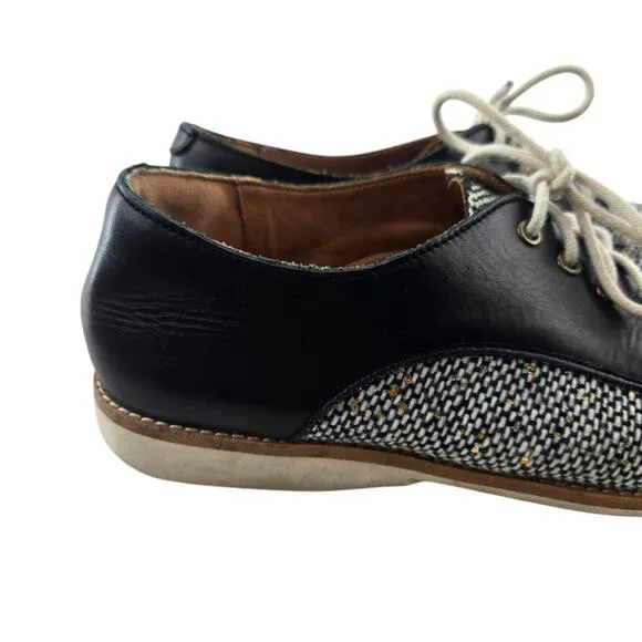 Rollie Derby Oxford Shoes Womens 6 37 Black Ivory Tweed Preppy Comfort Academia