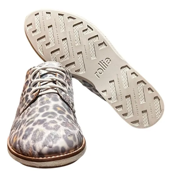 Rollie Women's Lightweight Derby Lace-up Flat Oxfords Rainbow Leopard Size EU 38