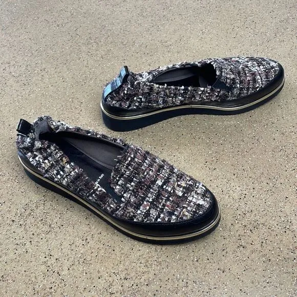 Ron White Sha-Nell Tweed Leather Slip On Loafers 36 Chrome, Black, Pink, Brown