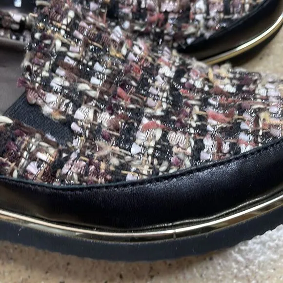 Ron White Sha-Nell Tweed Leather Slip On Loafers 36 Chrome, Black, Pink, Brown