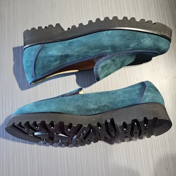 Ron‎ White Suede Slip On Turquoise Loafers Women  Size 9.5 NWOT $365