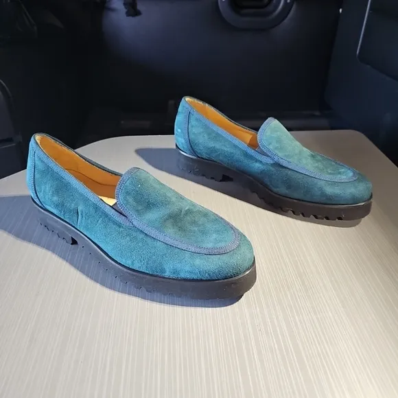 Ron‎ White Suede Slip On Turquoise Loafers Women  Size 9.5 NWOT $365