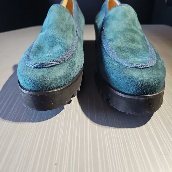 Ron‎ White Suede Slip On Turquoise Loafers Women  Size 9.5 NWOT $365