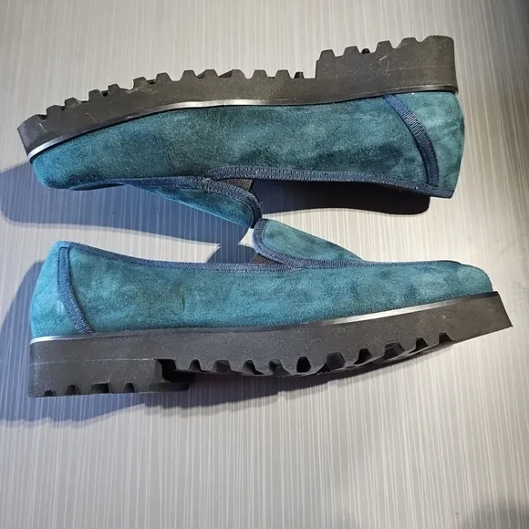 Ron‎ White Suede Slip On Turquoise Loafers Women  Size 9.5 NWOT $365