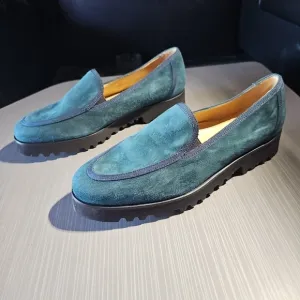 Ron‎ White Suede Slip On Turquoise Loafers Women  Size 9.5 NWOT $365