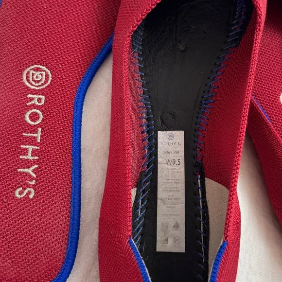 Rothy's Bright Red Slip On Ballet Flats Size 9.5 Comfort Travel Casual Classic