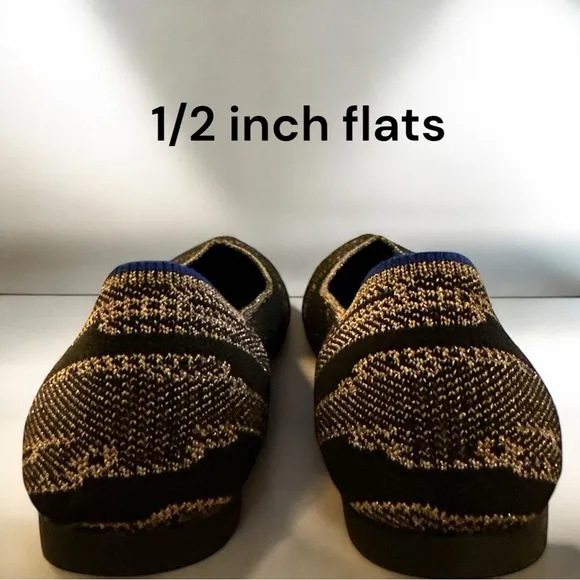 Rothy’s Golden Shimmer Gold Black Pointed Toe Ballet Evening Career Elegant Flat
