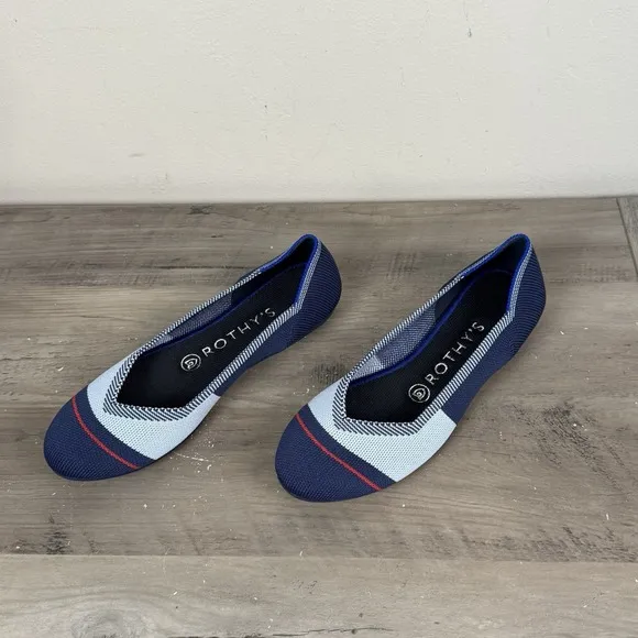 Rothy's Shoes Womens W 6.5 Blue Ballet Round Toe Vegan Comfort Flats Stretch