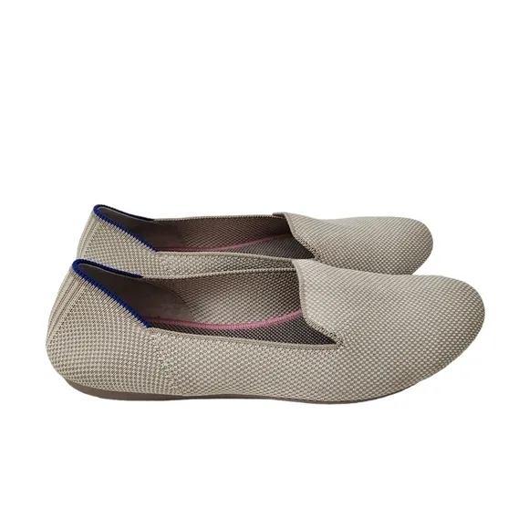 Rothys The Loafer Double Stitch Linen Beige Womens 9.5 Flats Knit Slip On Shoes