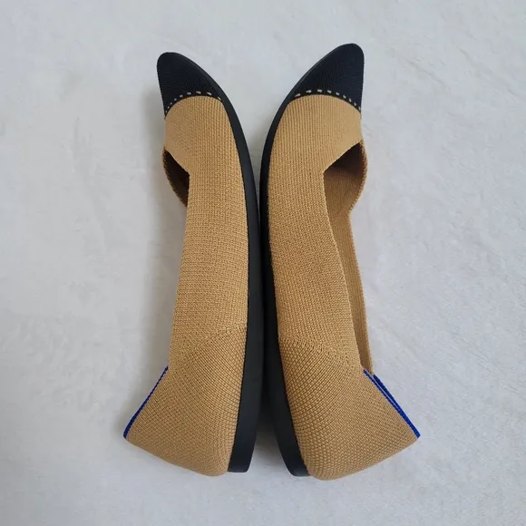 Rothy’s The Point II Captoe Flats Camel Black Knit Shoes Size 7