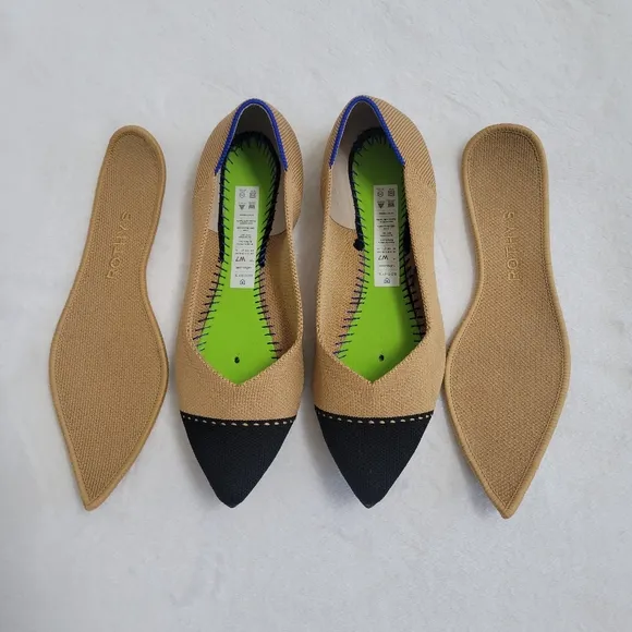 Rothy’s The Point II Captoe Flats Camel Black Knit Shoes Size 7