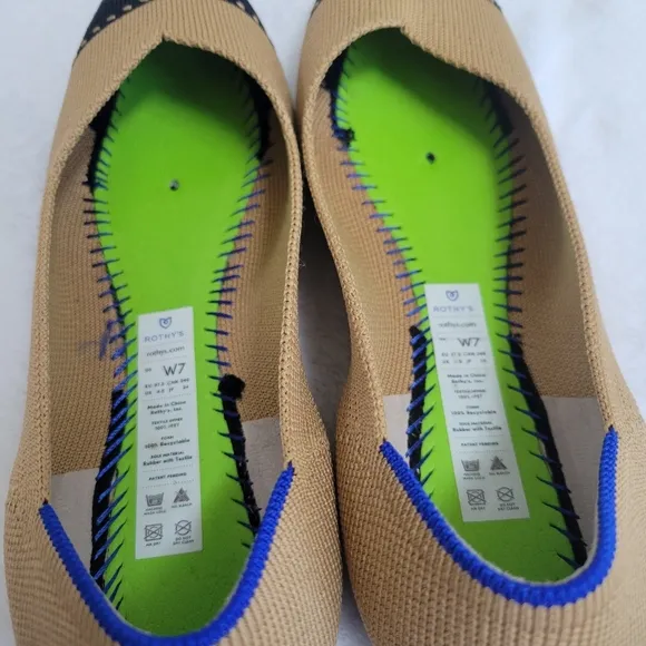 Rothy’s The Point II Captoe Flats Camel Black Knit Shoes Size 7