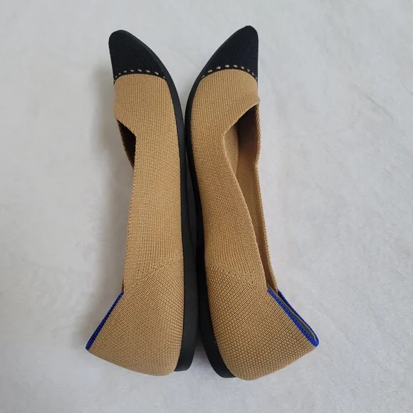 Rothy’s The Point II Captoe Flats Camel Black Knit Shoes Size 7
