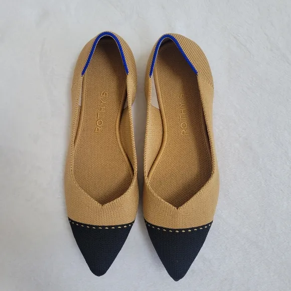 Rothy’s The Point II Captoe Flats Camel Black Knit Shoes Size 7