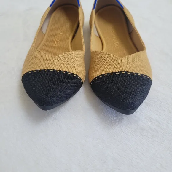 Rothy’s The Point II Captoe Flats Camel Black Knit Shoes Size 7