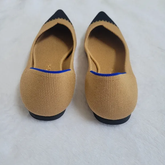 Rothy’s The Point II Captoe Flats Camel Black Knit Shoes Size 7