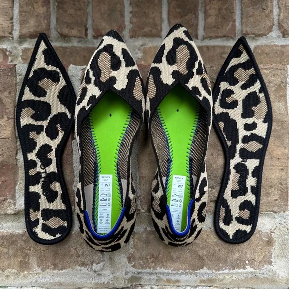 Rothy’s The Point II Washable Flats in Desert Cat Animal Print, Size 7