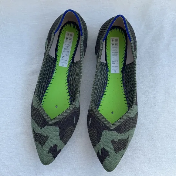 Rothy’s The Point Olive Army Green Camo Pointed Toe Shoes