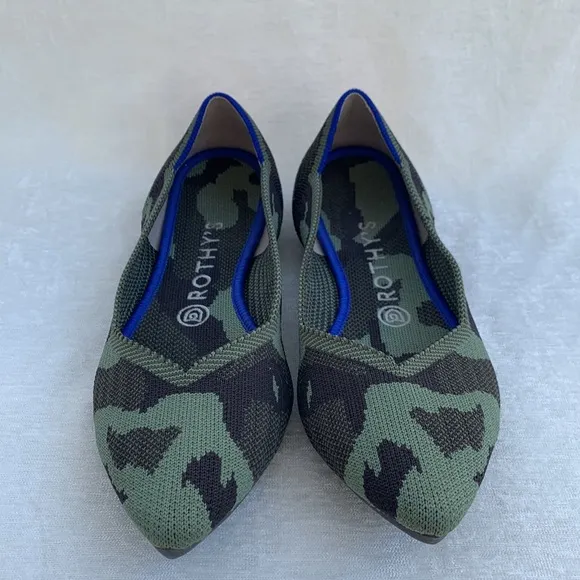 Rothy’s The Point Olive Army Green Camo Pointed Toe Shoes